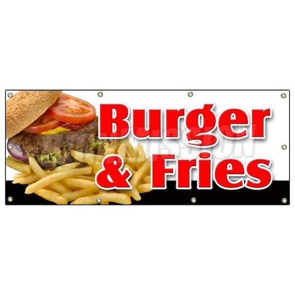 BURGER & FRIES BANNER SIGN cheeseburger french fries grill beef cheese